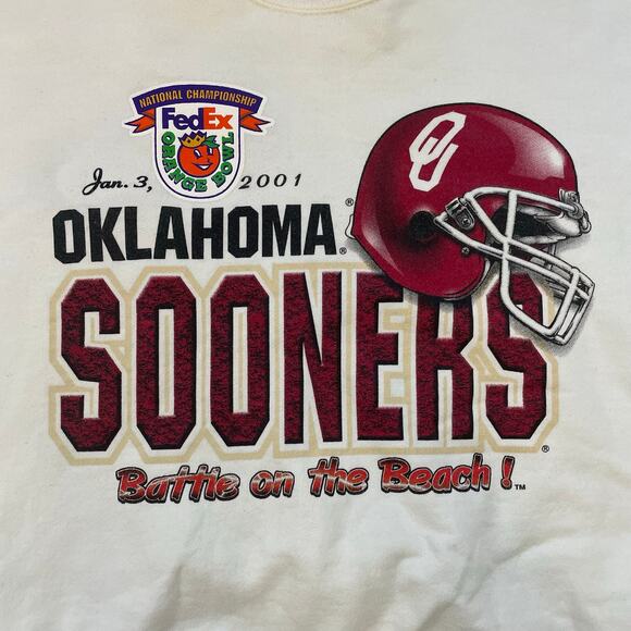 Vintage 2001 Oklahoma Sooners Rose Bowl Sweatshirt XL White Hanes Ultimate - Picture 8 of 10